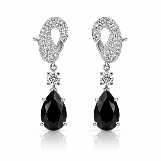 Diamonds Ro Noir Diamond Drop Earrings, Black Gemstone & Diamond, White Gold